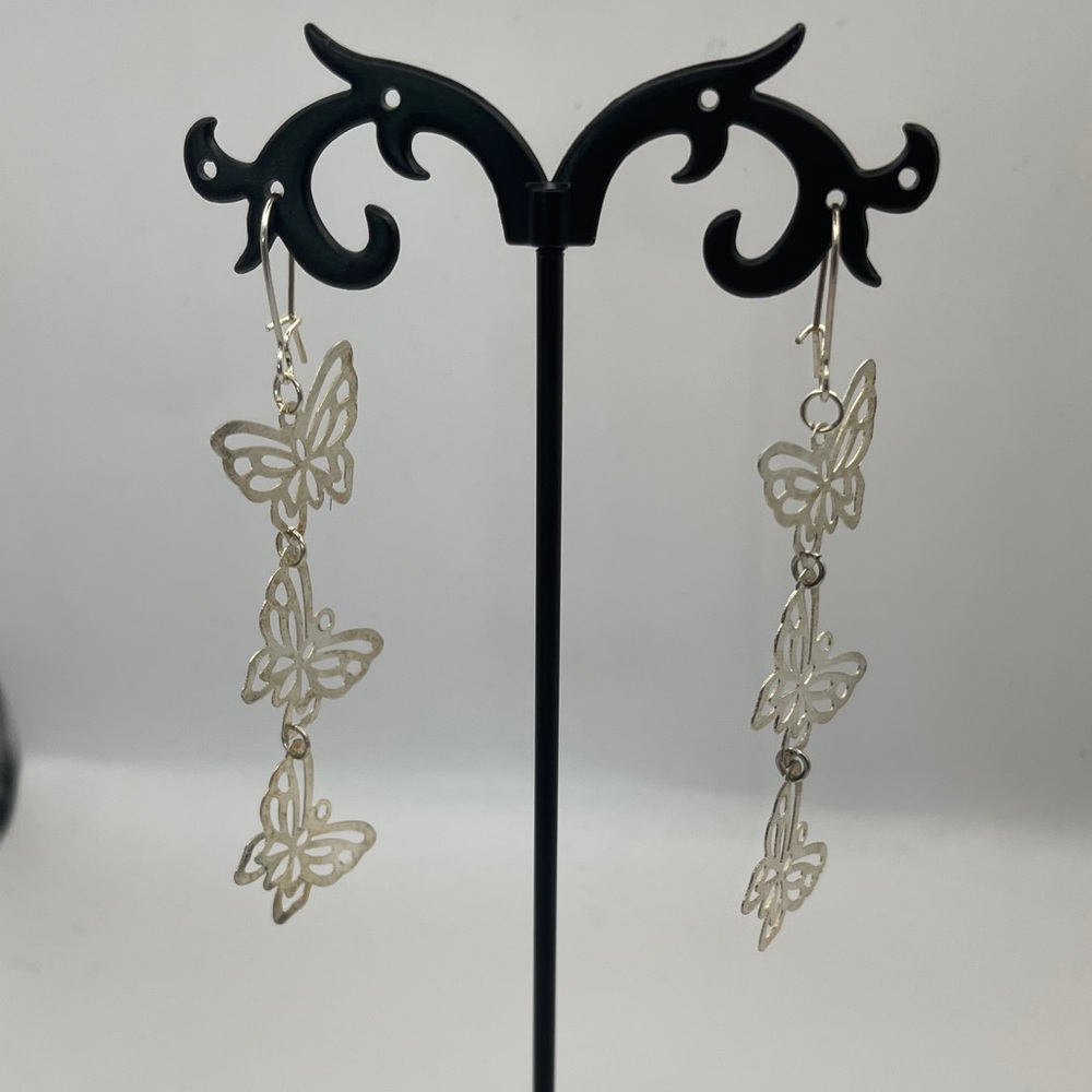 Chic Silver Butterfly Drop Earrings